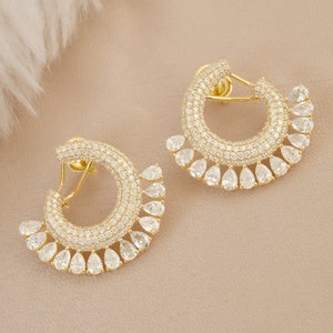 Impresionantes pendientes de corona de diamantes naturales, pendientes de oro amarillo de 18 quilates para ella, pendientes de diamantes de talla brillante, joyería de compromiso.