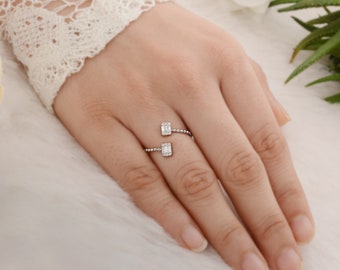 18k Gold Diamond Ring / Open Diamond Anniversary Ring / Bruiloft Diamond Ring / Sierlijke Baguette Ring / Diamond Wrap Ring / Diamond Stack Ring
