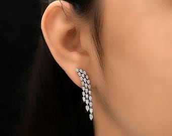 Pendientes colgantes de diamantes de 2,25 ct/oro blanco de 18 k/pendientes de araña de diamantes/joyería nupcial para bodas/regalo de aniversario de diamantes de talla pera para ella
