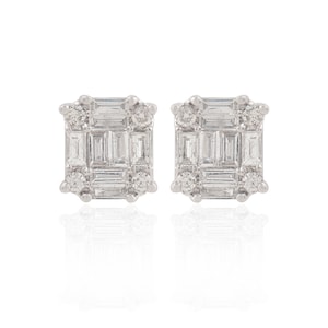 Baguette Diamond Stud Earrings / Gold Diamond Earrings / 18k White Gold Diamond Fine Stud Earrings / Handmade Gold Diamond Earrings / Gift