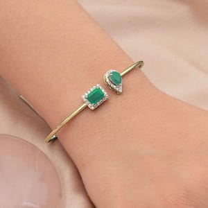 18kt ホワイト ゴールド ブレスレット 天然エメラルド 天然