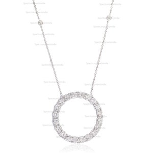 Real Natural Diamond Round Shape Diamond Pendant 18k White Gold Handmade Fine Jewelry SI Clarity HI Color Circle Diamond Pendant Jewelry