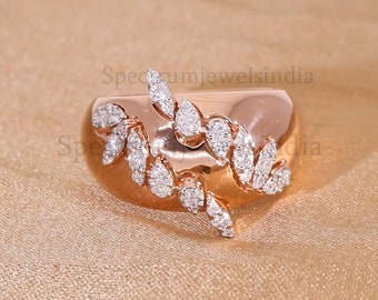 Elegant Diamond Wedding Ring, 18K Rose Gold Statement Rings, Dome Ring, Engagement Ring, Unique Ring, Cluster Ring, Women Ring, Gift For Her