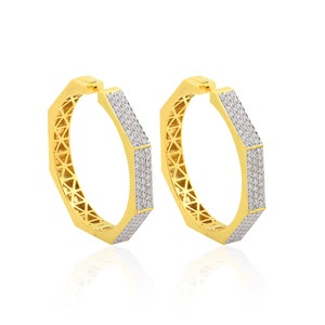 Natural Brilliant Cut Diamond Earrings, 18k Yellow Gold Exclusive Wedding Earrings Stunning Bridal Hoop Earrings, Gift For Love