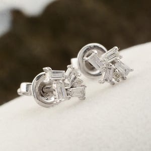 0.22 Ct Natural Diamond Stud Earrings, 10k White Gold Earrings, Everyday Wear Earrings, Small Earring Studs, Baguette Diamond Earrings