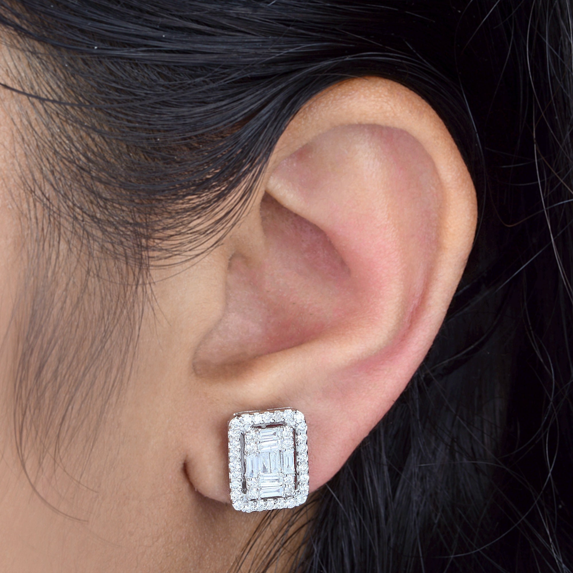 10K White Gold Stud Earrings, Diamond Cut Flat Back Ball Studs 4mm, 5mm,  6mm or 8mm Round, Push on Backs, Minimalist Earrings, Gift for Her 