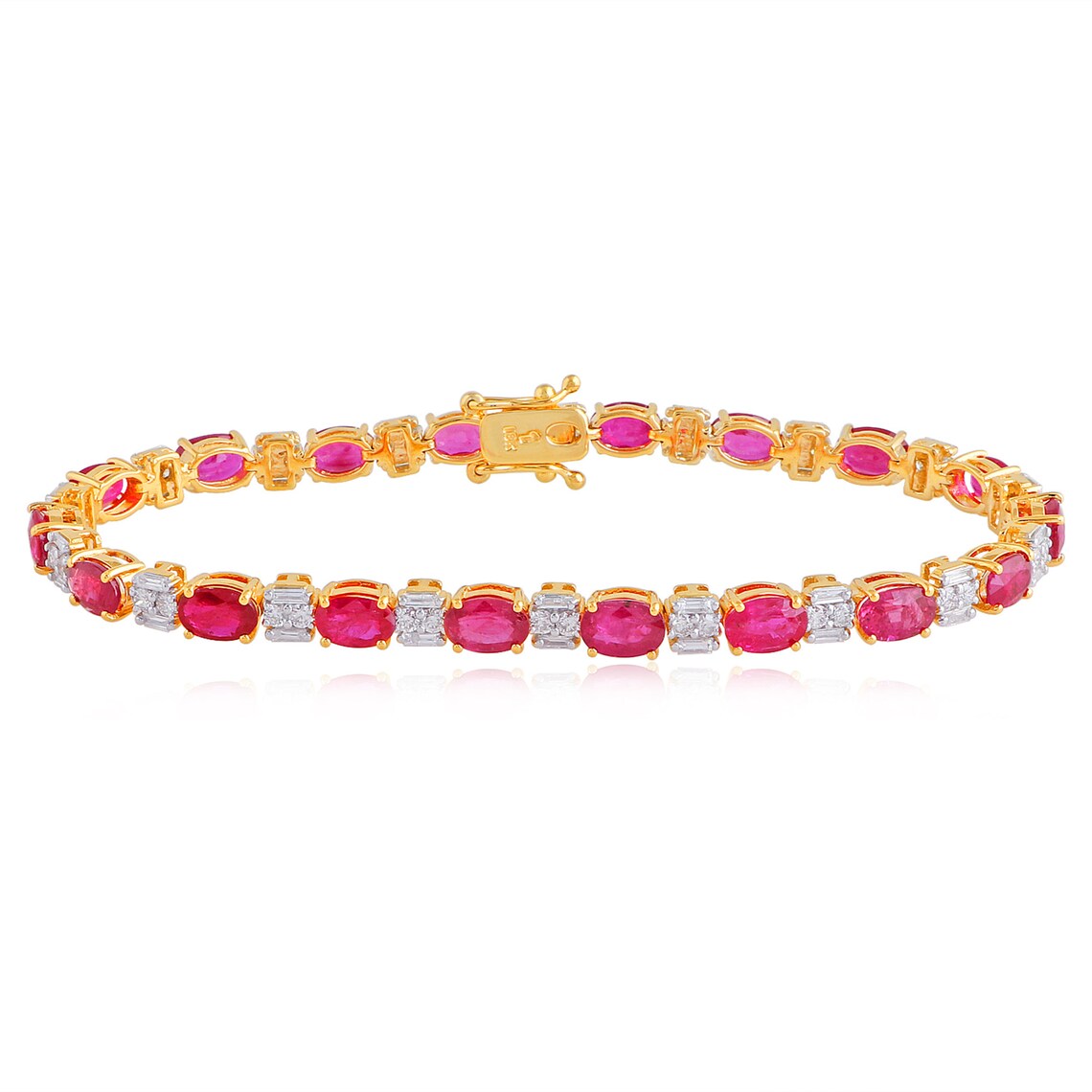 10 Ct Genuine Ruby Tennis Bracelet Round and Baguette Diamond Etsy