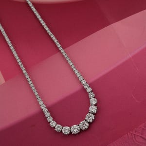 14K White Gold Graduated Diamond Tennis Necklace| 6.11ct Lab Grown CVD Diamond Necklace| Round Brilliant Cut Diamond Wedding Necklace Gift