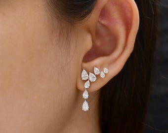 14K Solid Gold Earrings with Natural/Lab Grown Diamond, Dangle Drop Statement Earrings, Bridesmaid Wedding Earrings, Diamond Jewelry Gift