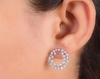 1.70 Carat Lab Grown Diamond Stud Earrings in 14k White Gold Handmade Jewelry
