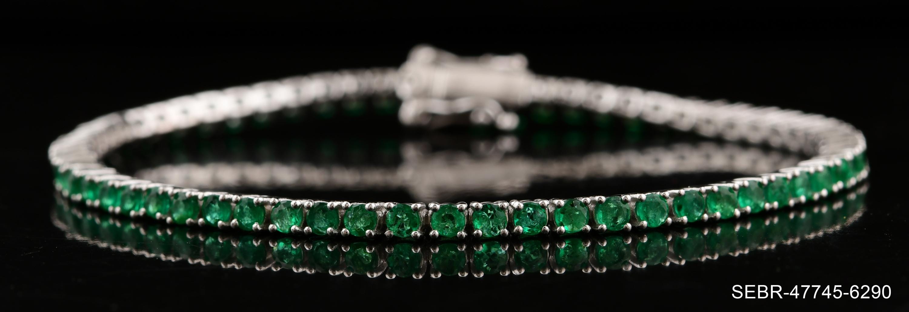 Natural Zambian Emerald Tennis Bracelet 2.70 Ct, 18K White Gold