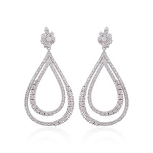 14K Gold Diamond Earrings, Diamond Teardrop Earrings, Round Diamond Wedding Earrings, Pave Diamond Jewelry, Diamond Dangle & Drop Earrings
