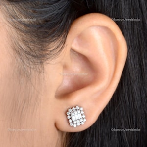 Diamond Stud Earrings 0.66 Ct| 10k White Gold Diamond Bride Earrings| Dainty Wedding Earrings| Luxury Diamond Jewelry| Baguette Diamond Gift