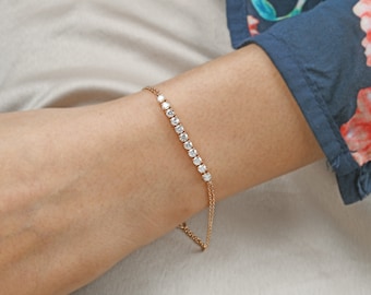 Diamond Chain Bracelet For Her, 18k Rose Gold Bracelet Jewelry, Natural Brilliant Cut Diamond Dainty Bracelet For Wedding Gift