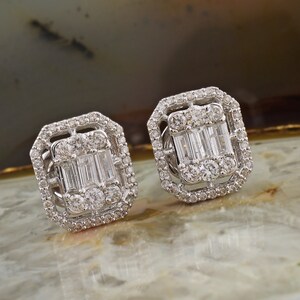 Mini Stud Earrings, 14k Gold Baguette Diamond Stud Earrings, Mini Baguette Diamond Studs Sold as a Pair, Dainty Diamond Earrings