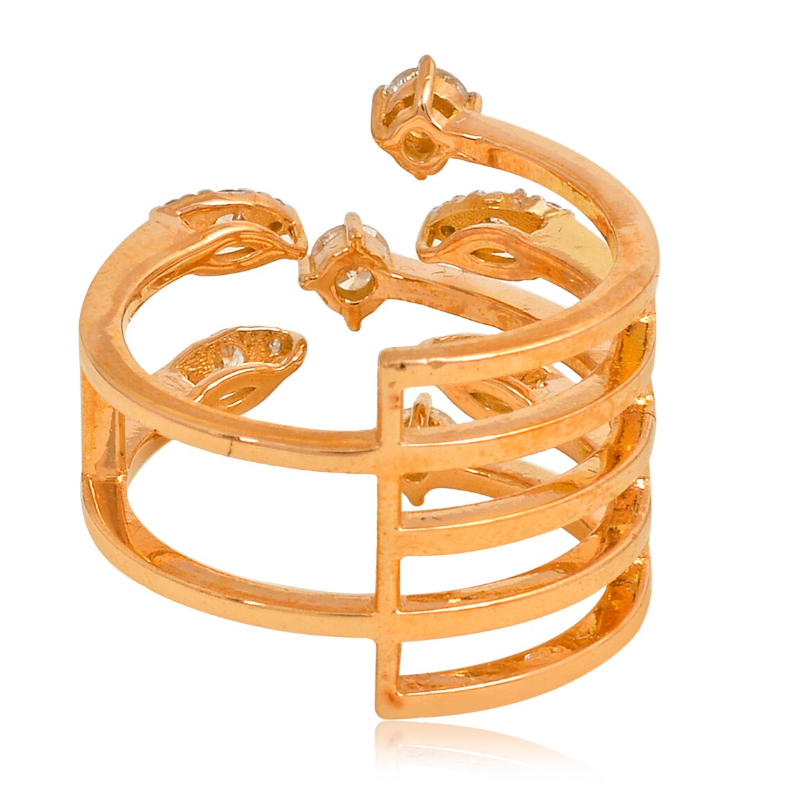 18k Yellow Gold Wedding Cage Ring 0.55 Ct Natural Diamond Si Etsy