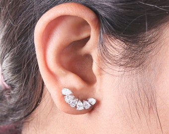 Diamond Ear Crawler Earrings, Ear Climber Earrings in 18k Real Gold, Ear Cuff Earrings, Natural Diamond Wedding Earrings, Cartilage Ear Cuff