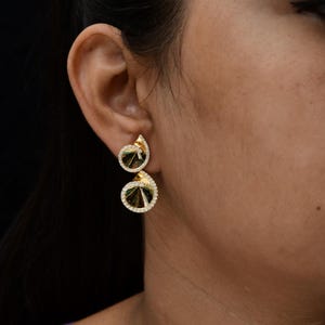18k Solid Yellow Gold Diamond Earrings| Unique Diamond Wedding Earrings| Pave Diamond Dangle Earrings| Anniversary Gift| Dainty Earrings
