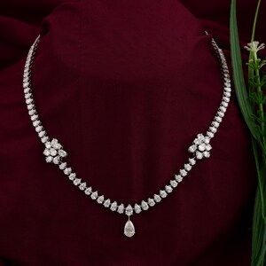 Pear Diamond Tennis Necklace 12.33 Ct| 18K White Gold Diamond Drop Necklace| Wedding Statement Necklace| Teardrop Necklace Anniversary Gift