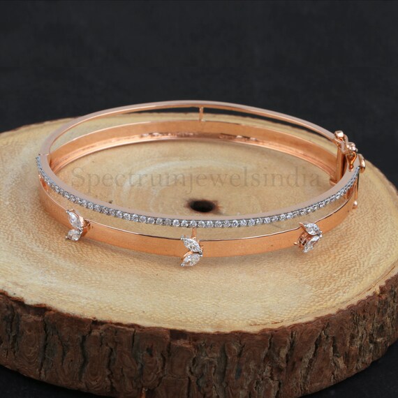 Pave 5.90 Cts Round Brilliant Cut Natural Diamonds Bangle Bracelet In 14K  Gold — Jisha Jewels