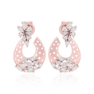 Natural Brilliant Cut Diamond Earrings, 18k Rose Gold Exclusive Wedding Earrings Stunning Bridal Drop & Dangle Earrings, Gift For Love