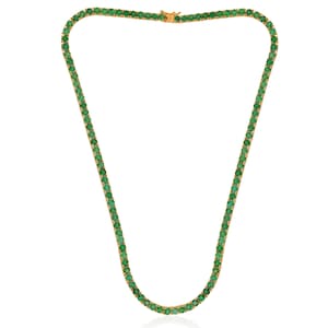 17.53 Ct Natural Emerald Necklace in 18K Yellow Gold| Round Cut Emerald Tennis Necklace| Single Row Emerald Wedding Necklace| May Birthstone