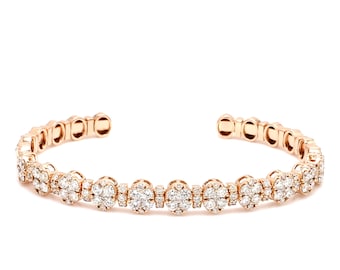 Brazalete abierto con flor de diamante de 2,80 ct/oro de 14 k/18 k. Regalo de aniversario para ella.