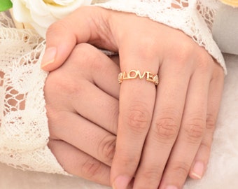 Love Diamond Ring, Round Diamond Wedding Band, 10k Gold Love Ring, Engagement Band Ring, Proposal Ring, Diamond Heart Ring, Women Gifts