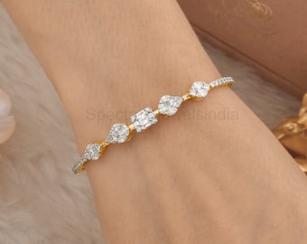 18k Yellow Gold Bracelet / Diamond Bangle / Pave Diamond Cuff Bangle Bracelet / Multi Shape Diamond Bracelet / Wedding Anniversary Bracelet