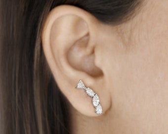 Diamond Wedding Stud Earrings Jewelry, Brilliant Cut Natural Diamond 10k White Gold Earrings For Wedding Engagement Gift For Her