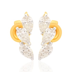 18k Yellow Gold Wedding Earrings Jewelry, Diamond Earrings, Natural Brilliant Cut Diamond Stud Earrings For Anniversary Gift