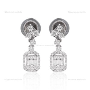 Astonishing 18k White Gold Natural Brilliant Cut Diamond Earrings, Beautiful Bridal Drop & Dangle Earrings, Anniversary Gift For Wife
