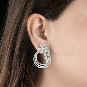 Diamond Flower Earrings 4.31Ct| 18K Gold Diamond Drop Earrings| Diamond Statement Earrings| Gold Diamond Jewelry| Diamond Gift for Wife