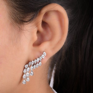 Stunning Diamond Ear Climber Earrings, 18K Gold Climbing Cuff Earrings, Cluster Earrings, Crawler Earrings, Wedding Earring, Bridesmaid Gift