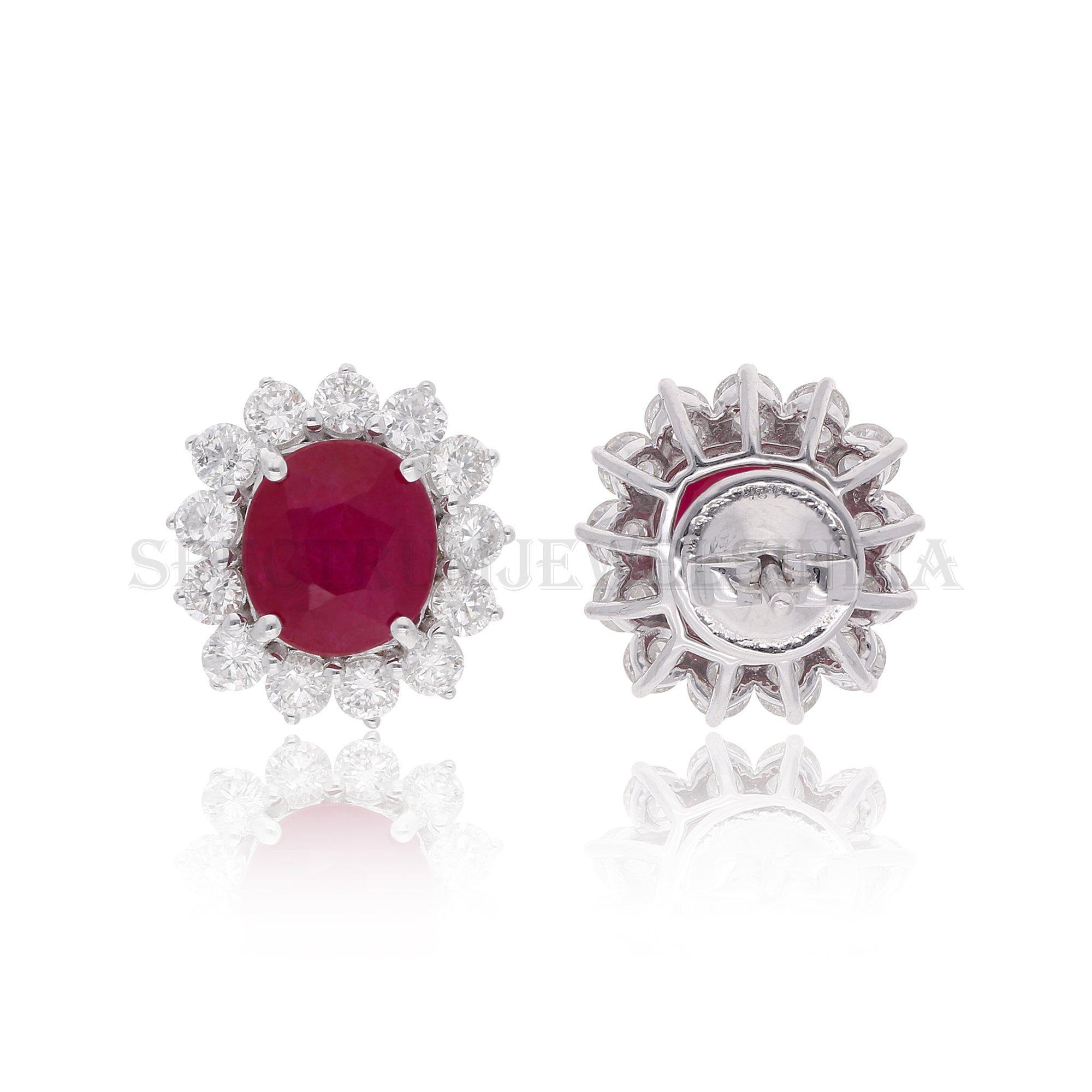 Ruby♥୨୧˙˳⋆﻿　　0118 18k Gold Ruby Diamond Stud Earrings, 6.01 Ctw Ruby Halo