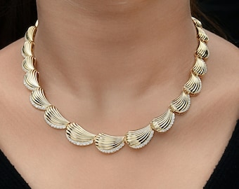 Wave Diamond Choker Necklace 2.61 Ct| 18K Gold Statement Necklace| Wedding Bridal Necklace| Pave Diamond Jewelry Anniversary Gift for Her