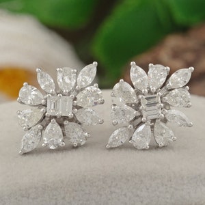 Diamond Stud Earrings 2.6Ct| 14K Solid Gold Stud Earring| Diamond Flower Earrings| Diamond Luxury Jewelry| Multi Shape Diamond Gift for Wife
