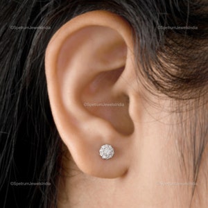 0.2Ct Flower Diamond Stud Earrings, Cluster Diamond Earrings, Real Diamond 10K Gold Earrings, Solid Gold Bridal Stud Earrings, Birthday Gift