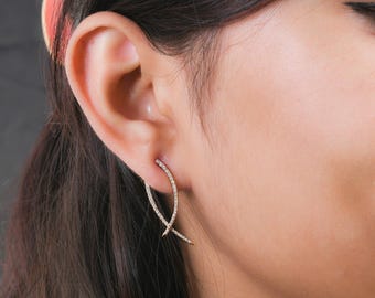 0.60ct Natural Pave Diamond Jacket Earrings| 18k Yellow Gold Ear Jacket Earrings for Women| Statement Round Brilliant Cut Diamond Earrings