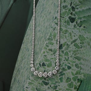 Graduated Diamond Tennis Necklace| 6.77ct Lab Grown CVD Diamond Necklace| 14K White Gold| Round Brilliant Cut Diamonds| Engagement Gift