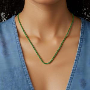 17.53 Ct Natural Emerald Necklace in 18K Yellow Gold| Round Cut Emerald Tennis Necklace| Single Row Emerald Wedding Necklace| May Birthstone