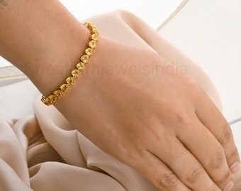 14K Yellow Gold Sapphire Bracelet, Tennis Bracelet, Heart Shape Sapphire Bracelet, Cluster Women Bracelet, Bridal Jewelry, Gift For Women