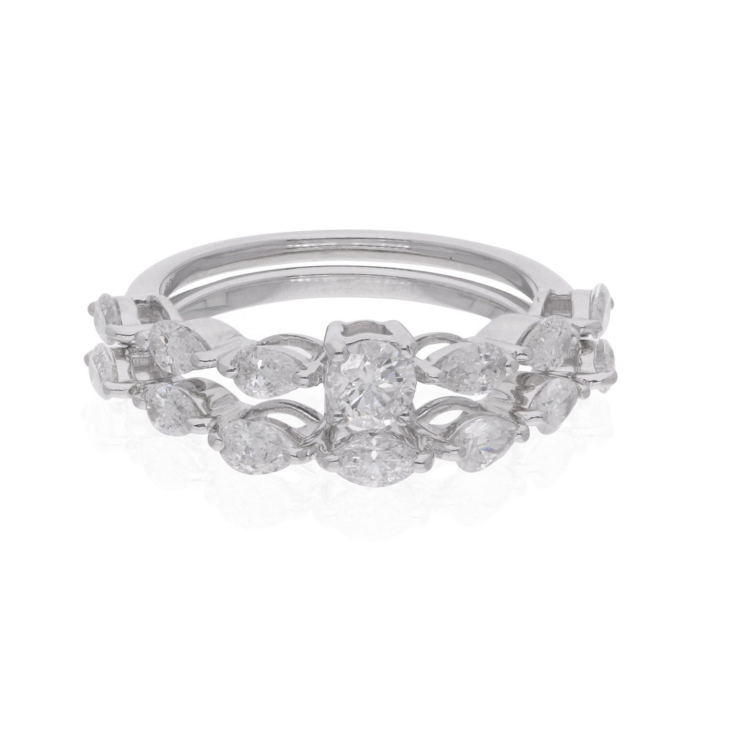 Diamond Stacking Ring Set, 18K Gold Eternity Wedding Ring, Two Piece ...