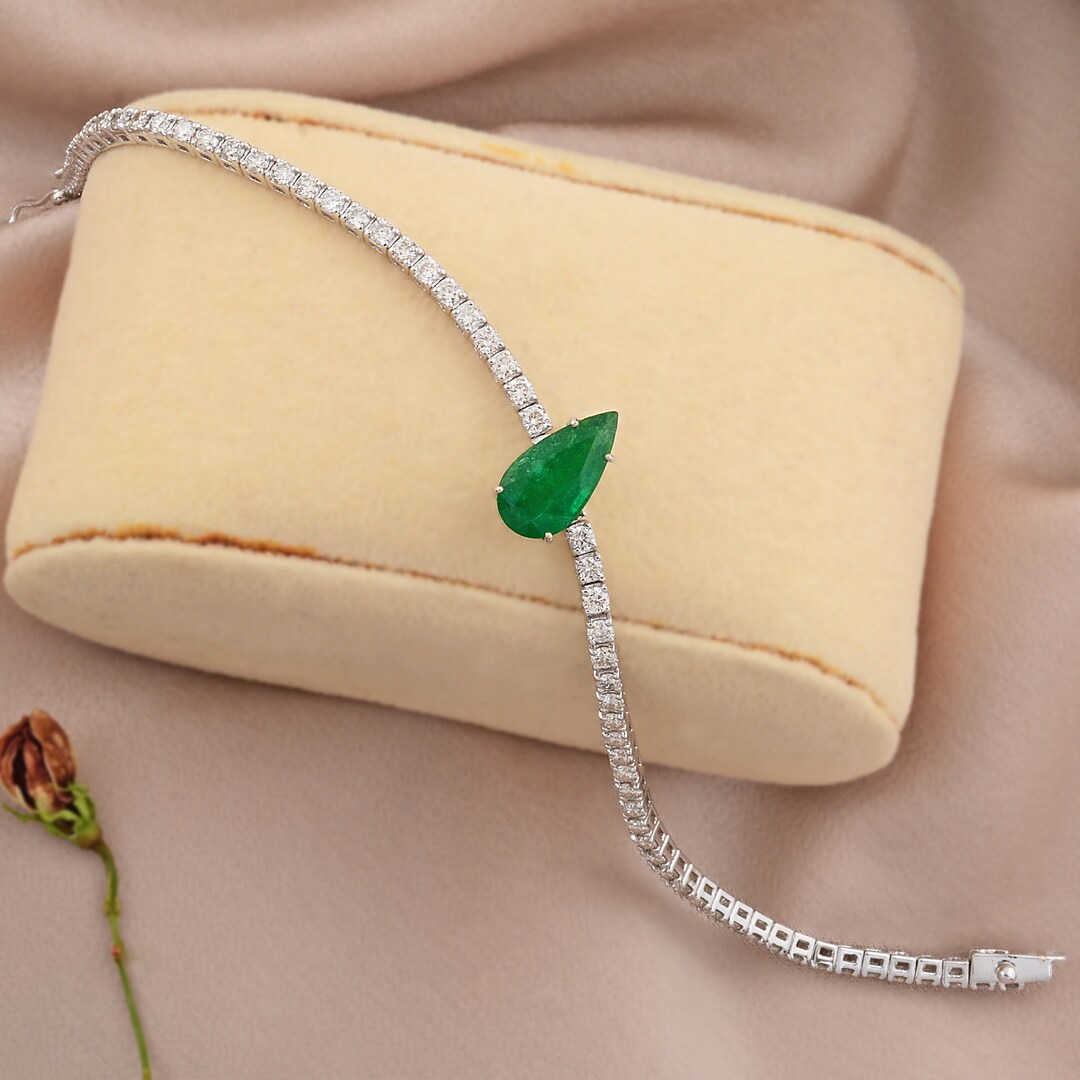 2.36 Ct Solitaire Zambian Emerald Bracelet, 2.50ct Riviera Line Diamond ...