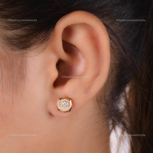 18k Yellow Gold Wedding Stud, Natural Brilliant Cut Diamond Gold Dainty Earrings For Anniversary Gift, Diamond Jewelry For Her