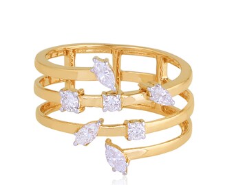 18k Gold Diamond Ring / Spiral Wrap Ring / Round & Marquise Diamond Band / Dainty Engagement Band / Bridal Wedding Band / Women Diamond Band