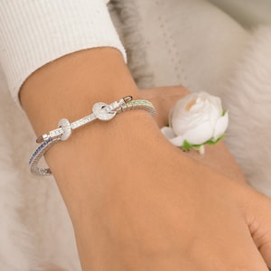 Multi Sapphire Bracelet / 18k White Gold Bracelet / Princess Cut Sapphire Gemstone Bracelet / Dainty Wedding Sapphire Diamond Bracelet Gifts