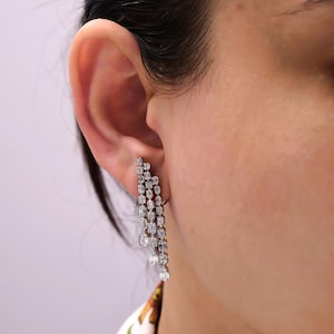 1.23 Ct Diamond Dangle Earrings| 14k Solid White Gold Earrings| Lab Grown CVD Diamond Jewelry| Bridal Earrings| Birthday Gift For Women