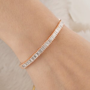 Diamond Bangle Bracelet 1.66 Ct| 14k Rose Gold Diamond Bracelet| Half Eternity Bracelet| Diamond Luxury Jewelry| Baguette Cut Diamond Gift