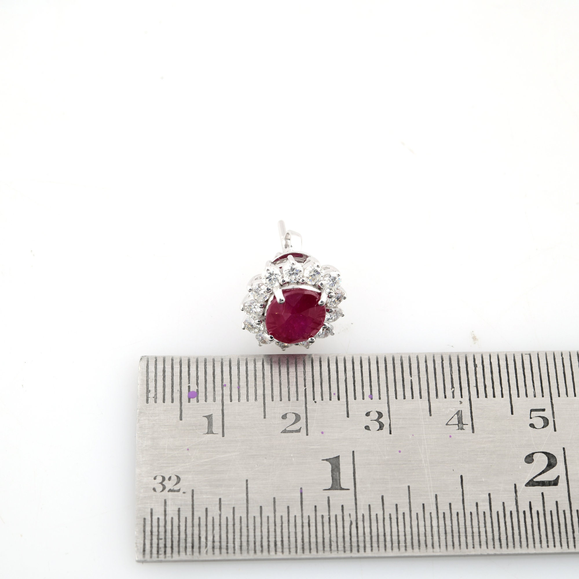 18k Gold Ruby Diamond Stud Earrings, 6.01 Ctw Ruby Halo